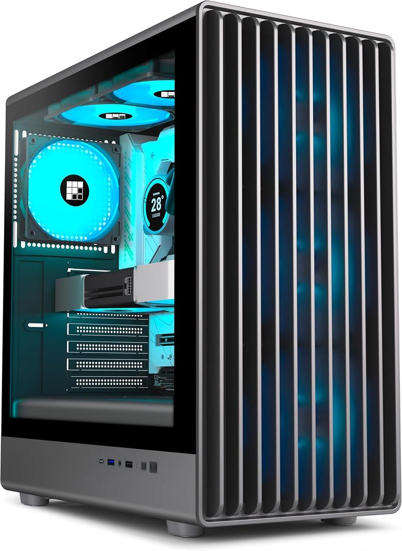 K6 PC Case - Pre-Installed 6 PWM ARGB Fan (3 x 120mm, 3 x 140mm), ATX Mid-Tower Gaming PC Case, with Type-C, FOIFKIN (Black, K6)
