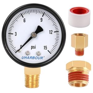 Reliable Single Scale Mechanical Pressure Gauge for Gas and Water (15psi) with 1/4" NPT Bottom Connection