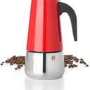Mixpresso 6 Cup Greca Stovetop Espresso Maker 10oz, Moka Pot with Coffee Percolator Design, Stainless Steel Stove Top Coffee Maker for Camping or Home, Italian Coffee Maker Stovetop Red Coffee Pot
