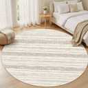 Nakagishi Round Rug Boho Area Rugs: 4x4 Washable Large Circle Neutral Soft Stain Resistant Non-Slip Carpet for Women Aged 25-45 Farmhouse Decor Enthusiasts - Living Room Bedroom Dining Room Nursery