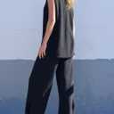 SeekMe Women's 2025 Sweater Set Sleeveless Button Down Vest Wide Leg Pants 2 Piece Outfits Summer Casual Matching Loungewear (Gray, S)