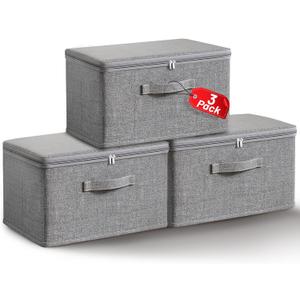 Collapsible Storage Bins for Home Organization,Grey storage Bins Waterproof Fabric Foldable Organizer Boxes [3 Pack], 19.29in x 14.57in x 12.2in (49CM x 37CM x 31CM)