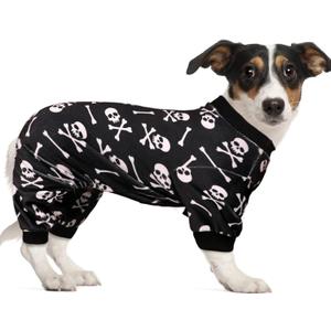 Dog Pajamas Halloween Dog Costume Short Plush Pet Pjs Skull&Crossbones Super Soft and Stretchy Pet Jammies for Large Dogs (L)