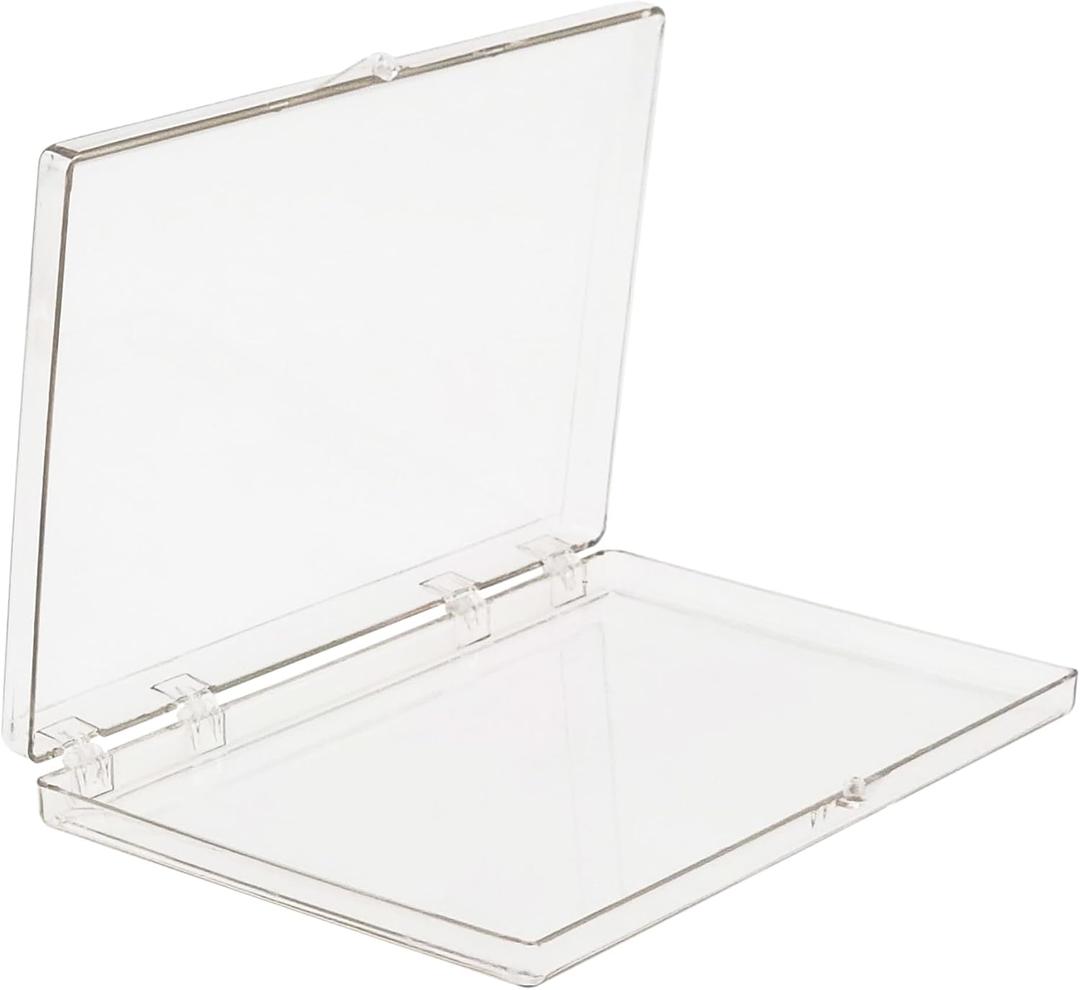 Clear Hard Plastic Hinged Lid Box, Keepsake Storage Box and Display Case for Collectibles, 6" L x 4" W x 1/2" H, 4 Boxes, Made in USA