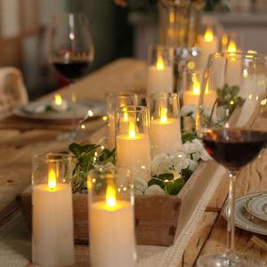 White Acrylic Flameless LED Candles, Battery Operated With Remote Control and Timer, Electric Fake Candles for Wedding, Home Decor, Set of 9
