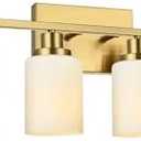 Wanluce 6-Light Bathroom Vanity Light Brushed Brass Bathroom Lighting Fixtures Over Mirror with Opal White Glass Shade, Golden Finish Vanity Wall Sconces Fixtures for Bedroom Living Room