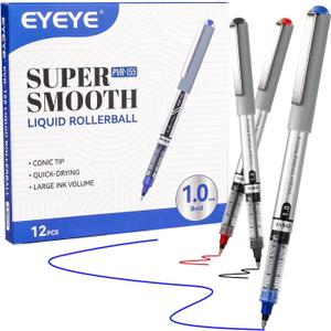EYEYE Rollerball Pens 1.0mm, 12 Pack 3 Colors Bold Point Roller Ball Pen Quick Dry, Liquid Ink Rollerball Pens Fine Point Smooth Writing Pen for Journaling, Note Taking, Office, School Supplies