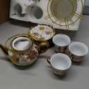 Zhehao 19Pcs Porcelain Tea Set with Metal Holder and Spoon Adult Ceramic Tea Set European Flower Painting Teapot Cup Saucer Spoon for Women, Large Version(Classic Style)