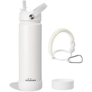 mininoo Insulated Stainless Steel Water Bottle with Straw and Lid for Sports, 24 oz, White