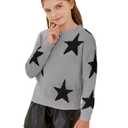 WDIRARA Girl's Star Printed Round Neck Long Sleeve Sweater Casual Drop Shoulder Pullover Knitwear Grey Black 8Y (Gray, S)