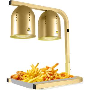 Heat Lamp for Food, with Two 250W Bulbs for Fast and Even Heating, Food Heat Lamp with Adjustable Height Stand, Commercial Food Warmer Lamp for Home, Fast Food Restaurant, Buffet, Bakery, Gold