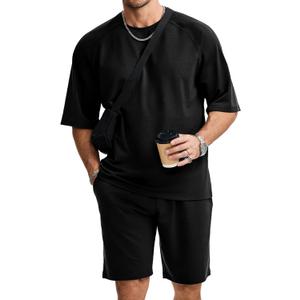 JMIERR Mens Casual Oversized Short Sets 2 Piece Summer Outfits Raglan Sleeve T-shirts & Shorts Tracksuit 3XL