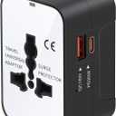 Travel Adapter Fast Charge, GaN Worldwide All in One Universal Travel Adapter with PD3.0 Type C & USB-A Quick Charging Portable Wall Charger AC Power Plug Adapter for USA EU UK AUS, White