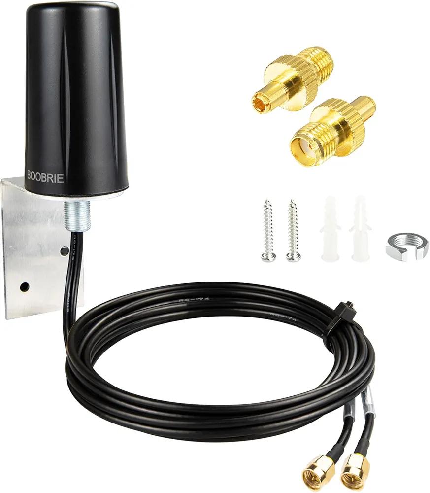 Boobrie 2x2 MIMO Outdoor WiFi Antenna 5G/4G LTE 700-3800MHz & WiFi 2.4-2.5GHz Omnidirectional WiFi Antenna with 6.56ft SMA Cables TS9 Adapter for IoT/Router/Networking/Tracking Equipment
