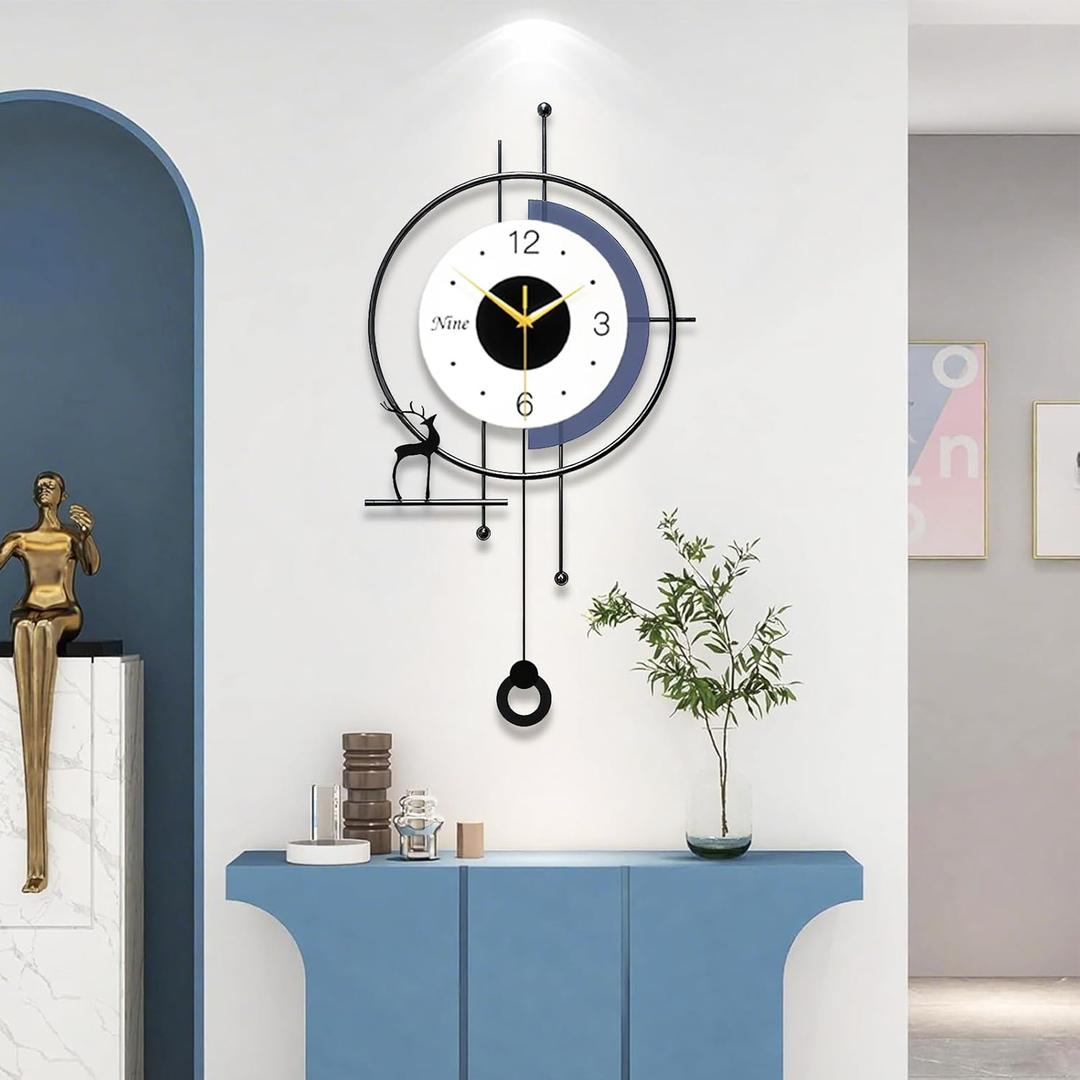 Large Wall Clock for Living Room Decor Modern Pendulum Wall Clock Silent Non-Ticking Battery Operated for Living Room Office Bedroom Kitchen 25inch Designer Wall Clocks Wall Decor for Home Indoor, 13.3*25.2in