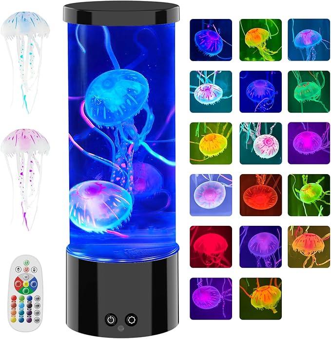 AONESY Jellyfish Aquarium Lamps Large Floating Jelly Fish Light Lamp Tank 17 Colors Changing LED Mood Night Light with Remote for Kids Adults Relax Sensory Table Lamp for Bedroom Home Decor, Black
