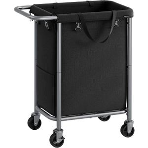 SONGMICS Laundry Basket with Wheels, Rolling Laundry Hamper, 23.8 Gallons (90 L), Removable Liner, Steel Frame with Handle, 24 x 11.4 x 31.9 Inches, Ink Black URLS003B01