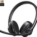 Wireless Headset with Mic for Work, Headset Wireless Bluetooth V5.3 with AI Noise Cancelling Microphone with USB Dongle & Mic Mute