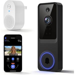 1080P Wireless Video Doorbell Camera, AI Human Detection, 2-Way Audio, Night Vision, 5200mAh Battery Powered, Real-Time Motion Alerts, Cloud Storage, 2.4GHz WiFi Only