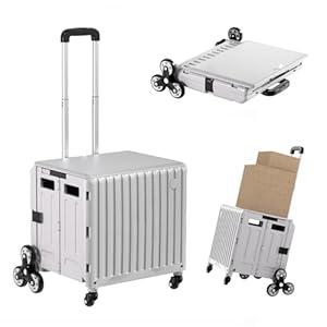TODAYGO Stair Climbing Cart with Wheels: Collapsible Rolling Cart for Teachers School Supplies Books Art Projects Grocery Trade Shows & Stairs Foldable Utility Organizer with Lid Crate Basket Shelves