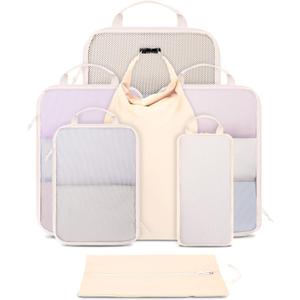 Ceneda 7 Set Compression Packing Cubes for Travel, Luggage Organizer Bags Suitcase Organizer for Travel Essentials, Packing Cubes for Suitcase, Handle Storage Bags Set (Beige)