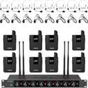 TONOR Wireless Microphones System with 8x12 Channels Headset/Lavalier Lapel Mics, Bodypack Transmitter, Receiver, 295ft UHF Range for Church Conference Performance Singing Karaoke PA Speaker Mixer