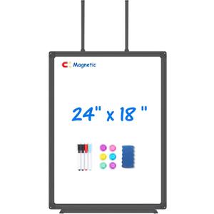 Magnetic Dry Erase Board for Doors, 24x18 Inch Whiteboard with Adjustable Long Arm Hook Mount - Easy to Install, Portable Hanging White Board for Home, Dorm Room, Office Cubicle & Small Spaces(Black)