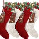 Aoriher 4 Sets Large Christmas Stockings with DIY Name Tags, 18 Inch Knitted Stockings Xmas Stocking Decorations with Christmas Stocking Tags for Christmas Family Decor(Red, White)