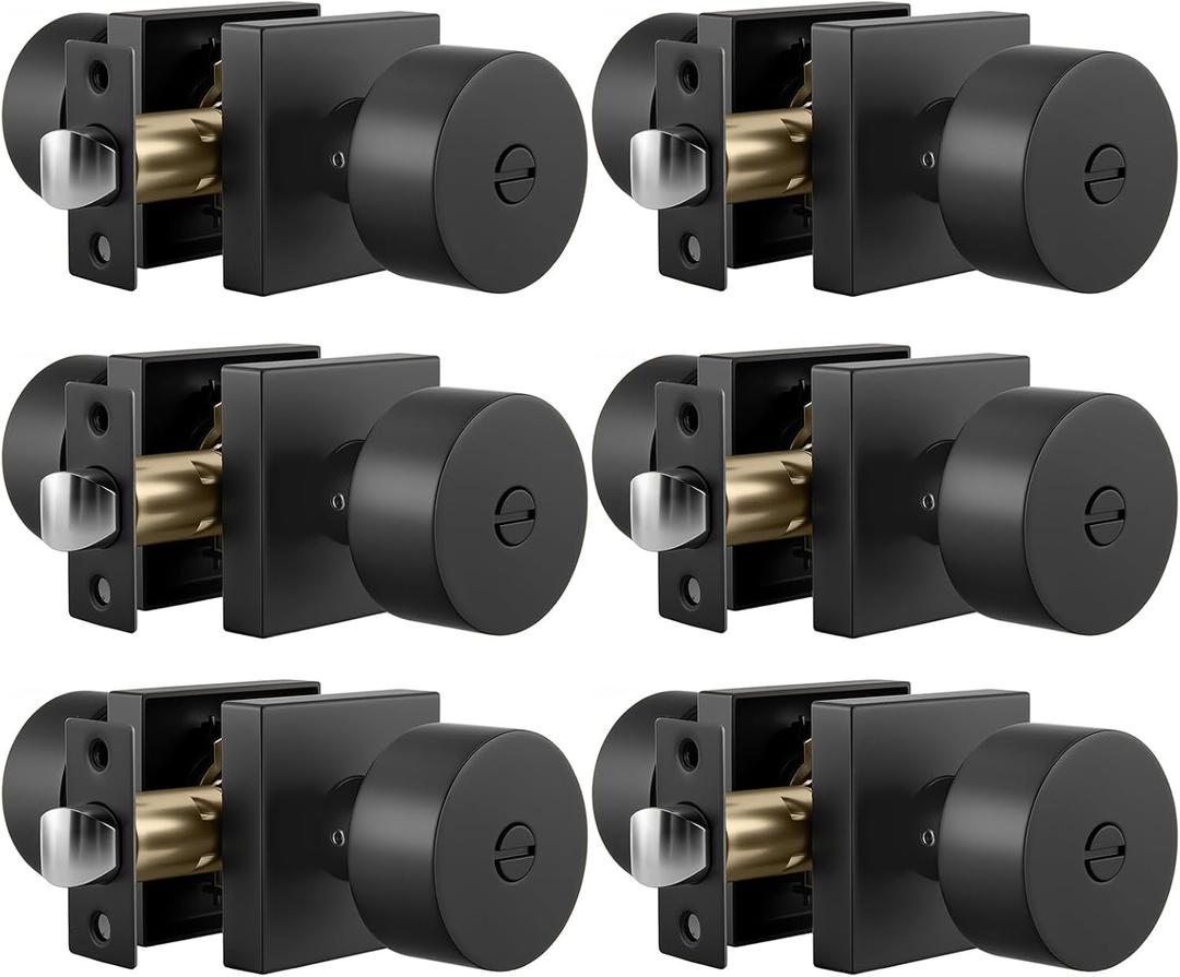 Goldenwarm Matte Black Privacy Door Knobs Interior, Zinc Alloy Matte Black Door Knob, Modern Keyless Bedroom Bathroom Door Knobs, Adjustable & Reversible - 6 Pack
