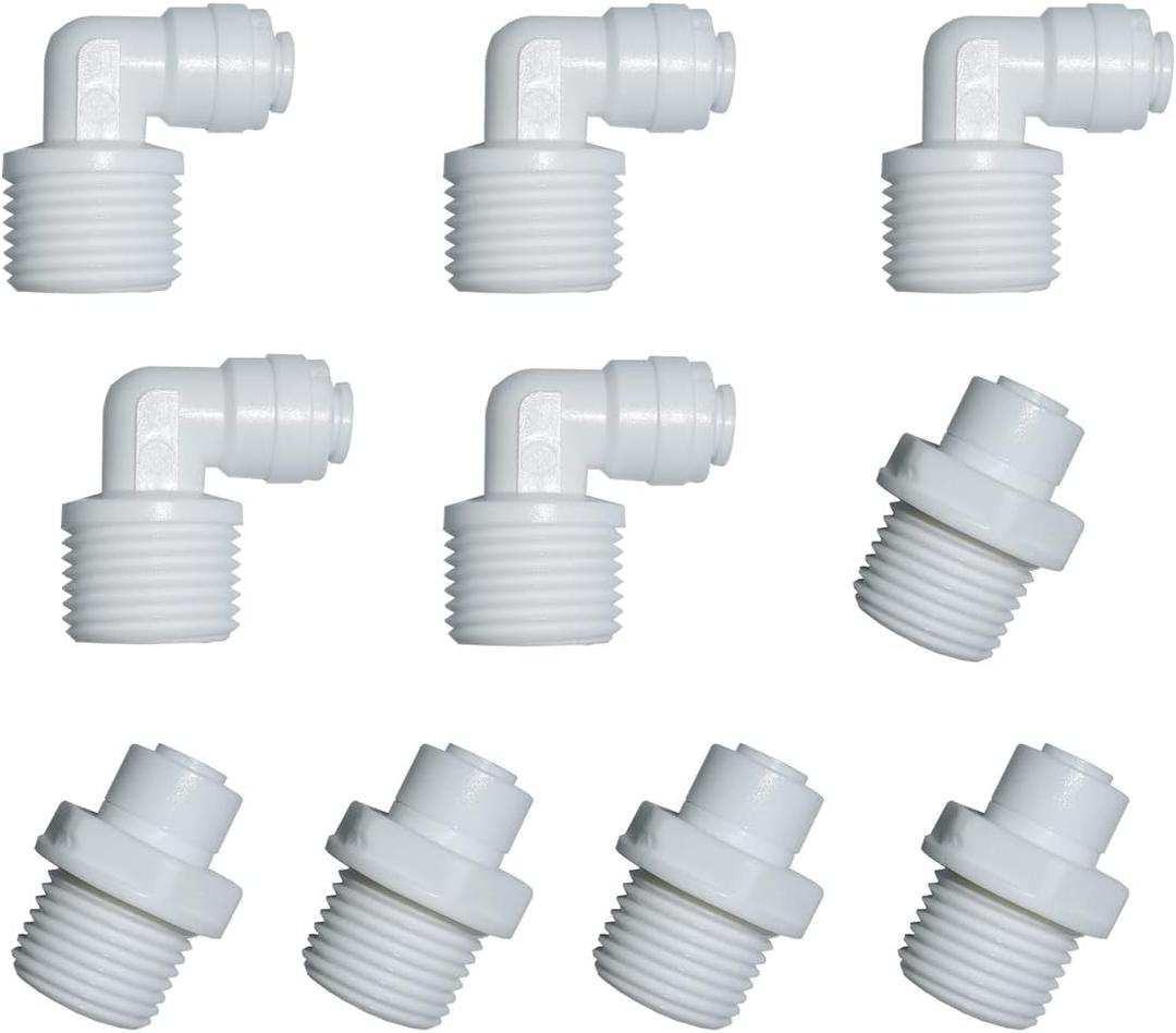 MALIDA Quick Connector Male Adapter Elbow and Straight Combination, 1/2 Inch NPT Thread x 1/4 Inch Tube OD Push to Connect Fittings, for Water Filter purification systems.(pack of 10)