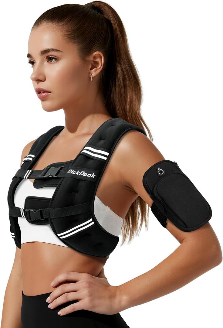 Weighted Vest for Woman Man Weighted Vest for Walking, Strength Training Weight Vest with Adjustable Buckle Detachable Phone Pouch for Running Workout, Black, 12 lb