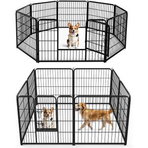 DUMOS Dog Playpen Indoor, Metal 32 Inch 8 Panels Foldable Pet Fence with Door, Outdoor Small Medium Large Dog Puppy Portable Exercise Play Pen for RV Camping, Trips, Play Yard (Black)