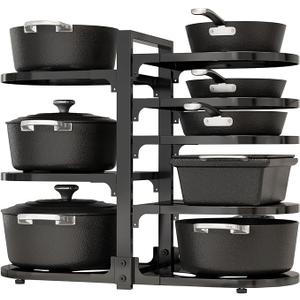 Fovkdcvw Adjustable Heavy Duty Pots and Pans Organizer Under Cabinet, 8-Tier Pot and Pan Organizers Inside Cabinet, Kitchen Cabinet Organizers and Storage, Black