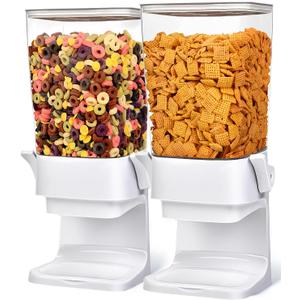 Cereal Dispenser Countertop 2pcs,5.5L Cereal Containers Storage Dispenser for Pantry,Dry Food Storage Rice Containers,Candy Dispenser,Snack Organizer Machine for Grains, Nuts,Oatmeal, Pet Food White