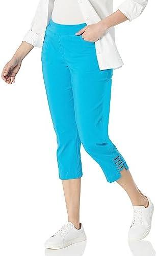 SLIM-SATION Women's Pull on Solid Crop with Real Front & Back Pockets & Straps, Bright Turquoise, Size 18
