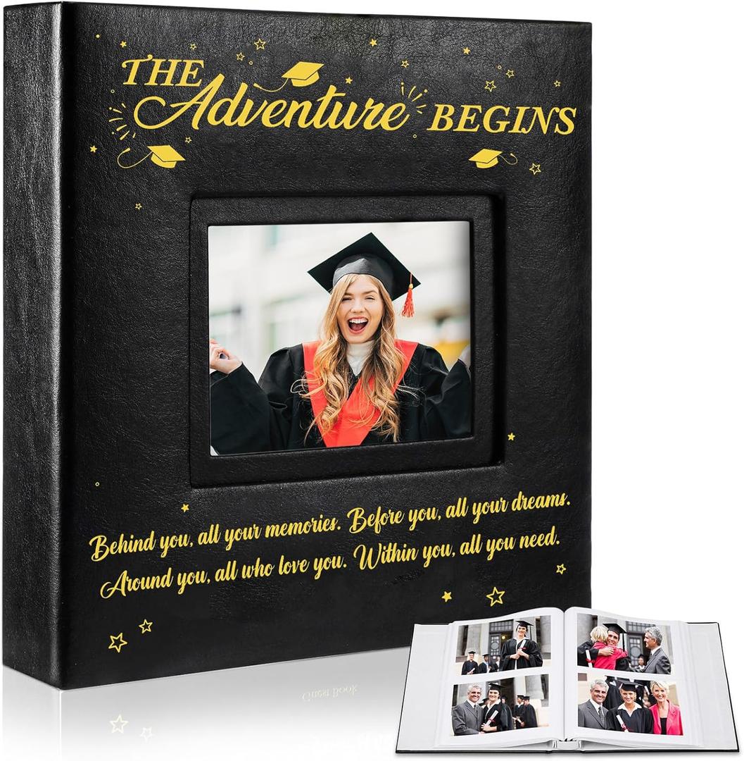 ReliThick Graduation Photo Album Holds 200 Pcs 4 x 6 Inch Photo 2026 Graduation Leather Album with Front Window Memory Scrapbook for College High School Graduate Gift (Stylish)
