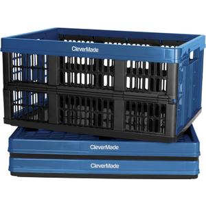 CleverMade Collapsible Utility Crates, Ocean, 3 Pack, 45L/11 Gal, 66 lbs Capacity, Stackable Containers, Heavy Duty, Space-Saving Baskets, Polypropylene (PP)
