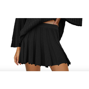 SENSERISE Fall Skirt Women Outfits Skirts Set Loungewear (Small, Black)