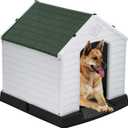 FDW Dog House Indoor Outdoor Durable Ventilate Waterproof Pet Plastic Dog House for Small Medium Large Dogs Insulated Puppy Shelter Kennel Crate with Air Vents and Elevated Floor