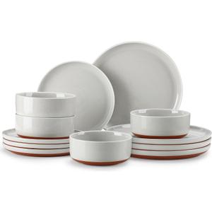 MALACASA Plates and Bowls Sets, 12 Pieces Modern Stoneware Dinnerware Set for 4 Kitchen Dinner Set Ceramic Dishware Dishes Set Microwave and Dishwasher Safe, Grey, Series TARA