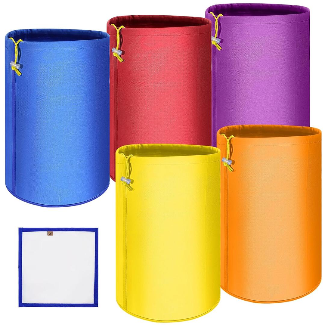 5 Pieces 5 Gallon Filter Bag Oxford Cloth for 5 Gallon Bucket, Reusable Household Food Filter Bag for Hydroponics, Gardening, Juice(25 to 220-Micron)