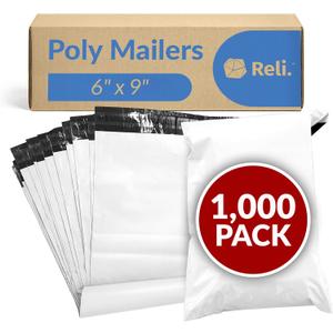 Reli. Poly Mailers 6x9 | 1000 Pcs Bulk | Small Mailing Envelopes/Shipping Bags | White Packaging Bags for Shipping | Non-Padded Poly Mailers | Self Sealing for Small Items, Bulk (White)