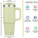 Konokyo 30 oz Tumbler with Handle and 2 Straws,2 in 1 Lid Insulated Water Bottle Stainless Steel Travel Coffee Mug,Macaron Green
