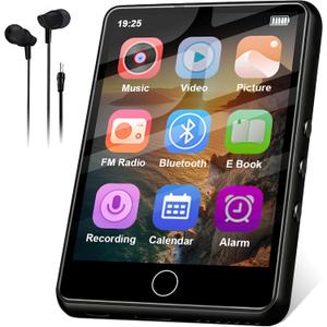 2.8" Display Bluetooth MP3 Player, 64GB Portable HiFi Music Player with Bluetooth 5.4, FM Radio, HD Speaker, E-Book, Voice Recorder & Earphones, Black