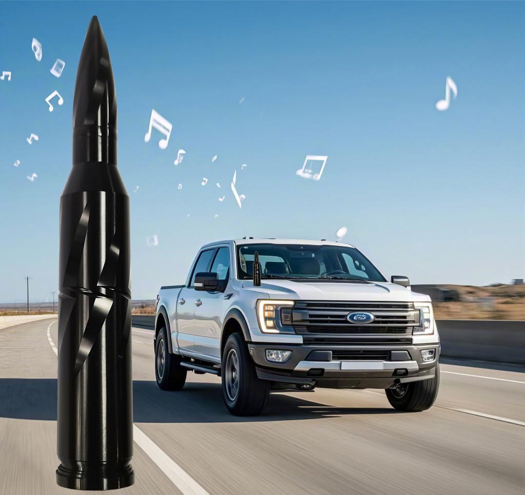 Car Truck Bullet Antenna 50 Cal Bullet Antenna Truck Accessories Universal Replacement for GMC Sierra 1500 Chevy Dodge Ram Silverado 1500 2500 3500 Ford F150 F250 F350 Spiral Pattern (Black, 7.8inch)