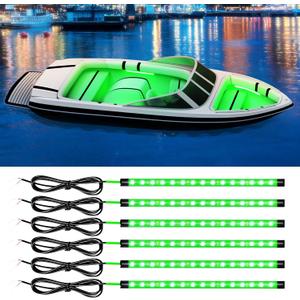 Green Led Strip Lights,DUOFU365 Marine Boat Led Navigation Lights 30CM 15 SMD IP67 Waterproof Auto Interior Lights for Home Decoration Car Motorcycles Boat Golf Cart Truck with 3M Tape(6PCS)