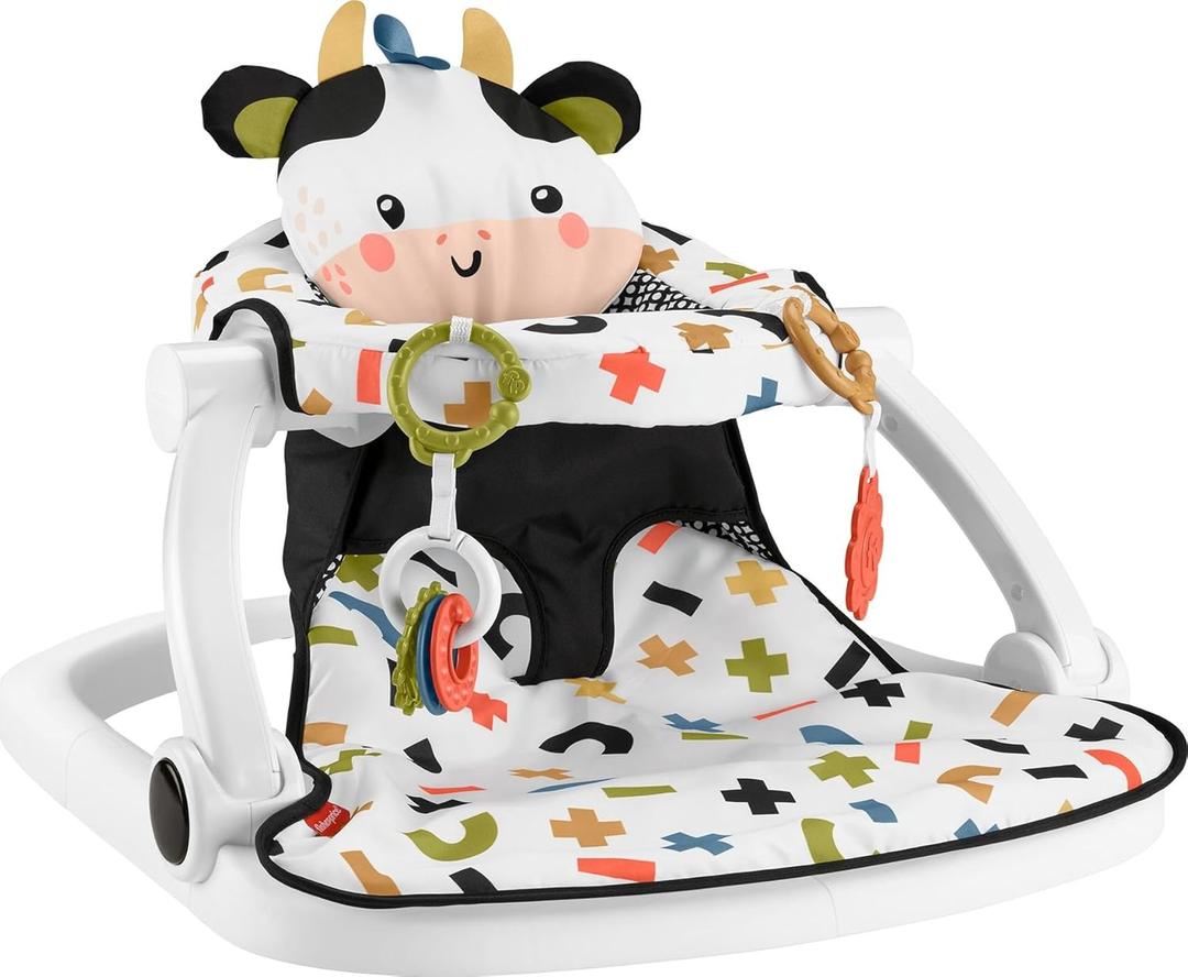 Fisher-Price Portable Baby Chair, Cute Cow Sit-Me-Up Floor Seat with BPA-Free Teether & Clacker Newborn Developmental Toys