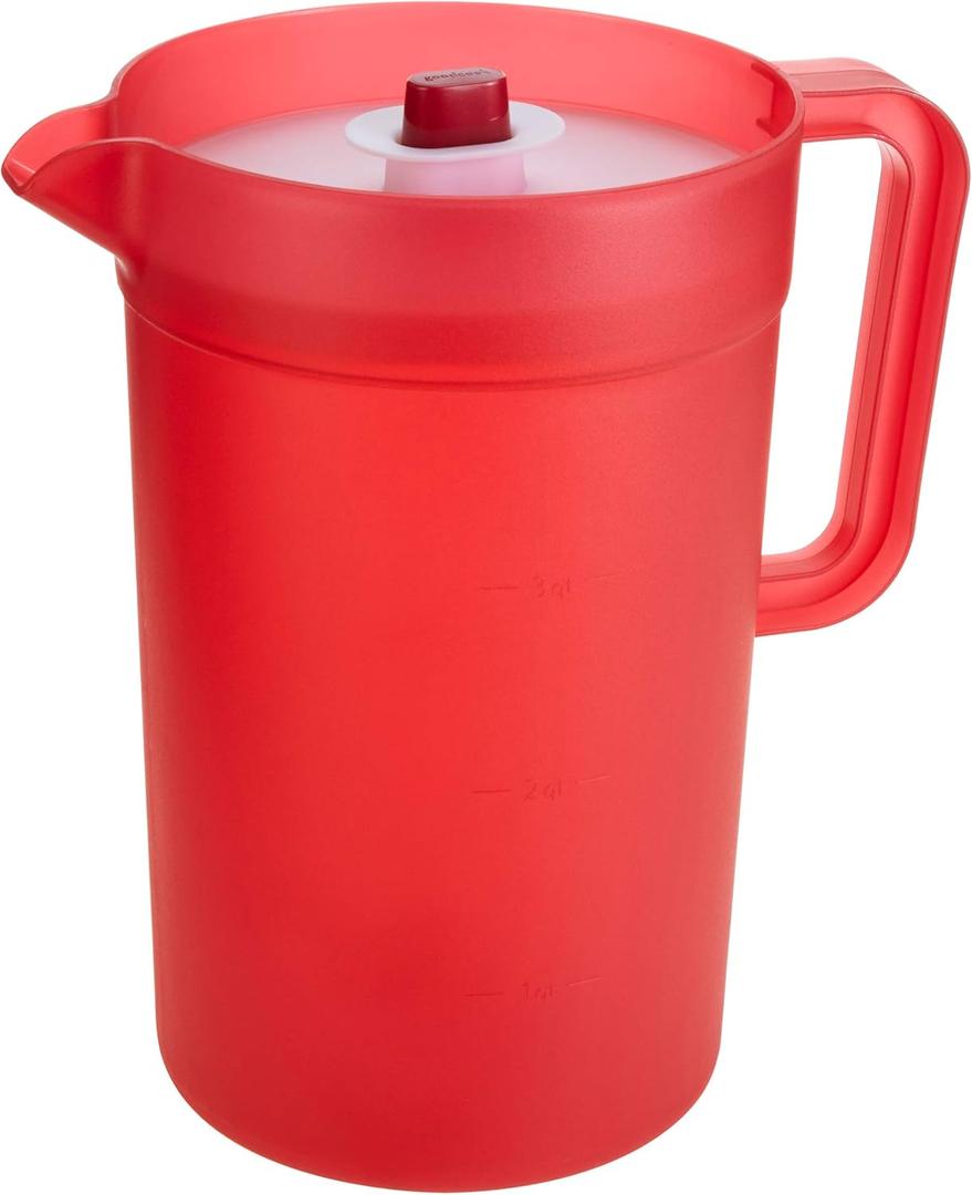GoodCook 1-Gallon Plastic Airtight Pitcher with Vacuum Seal Lid, 1 Gallon, Red