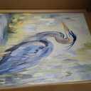 Framed Blue Heron Wall Art, Vintage Coastal Bird Pictures Wall Decor, Nature Wildlife Animal Oil Painting, Rustic Wetland Landscape Canvas Prints for Living Room Bathroom Bedroom – 16x24in