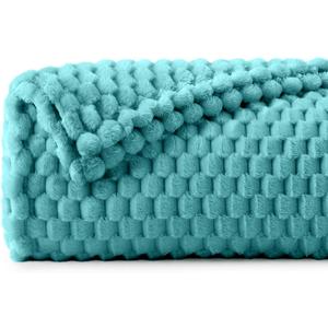 BEDELITE Fleece Twin Blanket for Couch & Bed - 3D Jacquard Decorative Teal Throw, Super Soft and Cozy Warm Fuzzy Blanket All Seasons Suitable, 60x80Inches